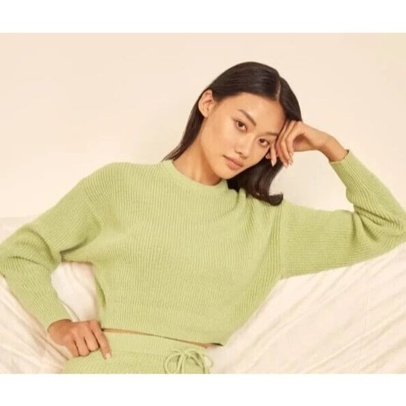 Reformation Womens Sami Cropped Sweater Pullover Green Organic Cotton Sz Medium - Picture 1 of 8